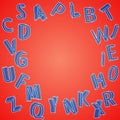 Abstract background with 3d letters. Round frame consisting of three-dimensional letters.