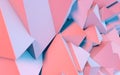 Abstract background with 3D shapes flying in pink and blue light as a messy array or chaotic structure for any pastel