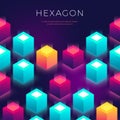 Abstract background with 3D shapes. Hexagon colorful backdrop for flyers, cover, presentaion Royalty Free Stock Photo