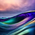 Abstract background 3D, shiny plastic waves with purple blue textures and lights interesting lustrous liquid wavy text