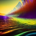 Abstract background 3D, shiny plastic waves with purple blue textures and lights interesting lustrous liquid wavy text