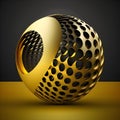 Abstract background with 3d spheres cluster. Gold bubbles. Banner or poster design. Generative AI