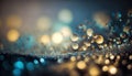 Abstract background with Dark blue and gold sparkles. Festive golden light shine particles bokeh on dark background. Generative Ai Royalty Free Stock Photo