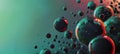 Abstract background with dark glossy rainbow colored bubbles on black, floating and flying bubbles with golden flashes Royalty Free Stock Photo