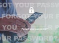 Abstract background design a businessman holding smartphone forgot password to Username and Password in Internet Browser on smartp