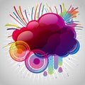 Abstract background with design elemnts. Cloud for your text, stars, speakers, raindrops. Royalty Free Stock Photo