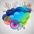 Abstract background with design elemnts. Cloud for your text, stars, speakers, raindrops. Royalty Free Stock Photo