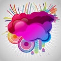 Abstract background with design elemnts. Cloud for your text, stars, speakers, raindrops. Royalty Free Stock Photo