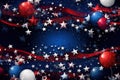 4th July abstract background with balloons, stars, ribbons, blue background