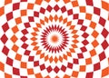Abstract background design texture with red and orange rounded twirl chequered elements. Creative vector fabric pattern