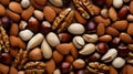 Abstract background with different nuts in a heap