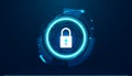 Abstract background digital concept circle padlock cybersecurity anti virus malware spy protection cyber theft security On a blue-