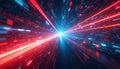 Abstract background of digital data streams with binary code, highlighted by dynamic red light rays and blue glow, bokeh lights. Royalty Free Stock Photo