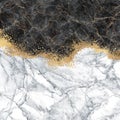 Abstract background, digital marbling illustration, black and white marble with golden veins, fake painted artificial stone