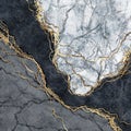 Abstract background, digital marbling illustration, black and white marble with golden veins, fake painted artificial stone