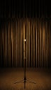 background of empty stage , microphone and curtain ,3D illustration rendering Royalty Free Stock Photo