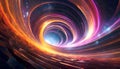 Abstract background evoking a high-speed wormhole journey, featuring a mesmerizing vortex of vibrant colors and cosmic energy.