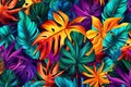 Abstract background with exotic tropical leaves. Bright fantastic beautiful natural pattern. Floral rainbow backgdrop. Created