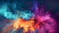 Abstract background of explosion of colored powder. Grunge style in multi colored. Banner