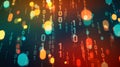 Abstract background of falling binary code and bokeh lights data digital Royalty Free Stock Photo