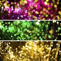 Abstract background with fantasy bokeh texture purple neon and golden. Fashionable Set of three Christmas background Royalty Free Stock Photo