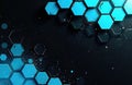 Abstract background features blue, dark hexagonal honeycomb pattern. Geometric shapes create modern tech texture. Interlocking Royalty Free Stock Photo