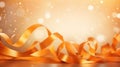 Abstract background features confetti on orange ribbons against a golden light backdrop. Ai Generated Royalty Free Stock Photo