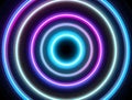 Futuristic Neon Light Circles Background with Glowing Concentric Rings, Cybernetic Portal, and Digital Data Flow Elements Royalty Free Stock Photo