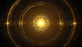 Radiant golden light energy with abstract concentric circles and sparkling particles Royalty Free Stock Photo