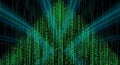 Green Digital Rain Matrix Code Falling Background with Blue Rays Royalty Free Stock Photo