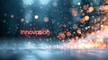 Abstract background featuring glowing bokeh lights and the word Innovation. Perfect for concepts of creativity, technology, and Royalty Free Stock Photo