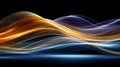 Abstract background featuring glowing golden yellow and cool blue light waves moving dynamically across a dark digital space Royalty Free Stock Photo