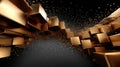 Abstract Background Featuring Golden Cubes Emerging in Formation on Deep Backdrop With Speckles Royalty Free Stock Photo