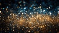 Abstract background featuring sparkling golden glitter over a dark blue bokeh effect, evoking a magical night sky. Royalty Free Stock Photo