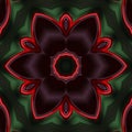 Abstract background of floral pattern of kaleidoscope. red green black background fractal mandala. Dark abstract kaleidoscopic ara Royalty Free Stock Photo