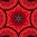 abstract background of flower pattern of kaleidoscope. red black background fractal mandala. kaleidoscopic arabesque Royalty Free Stock Photo