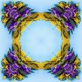 abstract background of flower pattern of a kaleidoscope. yellow purple green blue mandala Royalty Free Stock Photo