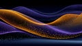 Abstract background of flowing golden and violet digital light waves with shimmering particle streams Royalty Free Stock Photo