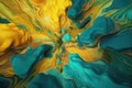 Abstract background with fluid colors in yellow and turquoise. Colorful . Generative AI