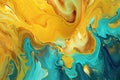 Abstract background with fluid colors in yellow and turquoise. Colorful . Generative AI