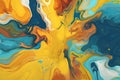 Abstract background with fluid colors in yellow and turquoise. Colorful . Generative AI