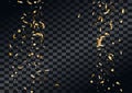 Abstract background with flying in the air scattered golden confetti.