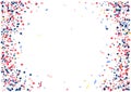 Abstract background with flying red blue silver stars confetti isolated. Blank festive template for usa patriotic holidays