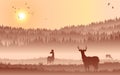 Abstract background. Forest wilderness landscape. Deer family silhouettes. Royalty Free Stock Photo