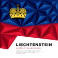 Abstract background in the form of colorful blue and red triangles. Polygonal flag of Liechtenstein. Vector illustration