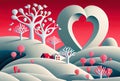background in form of 3D fantasy land made of hearts design concept made with Generative AI. Valentine day or Mother Day