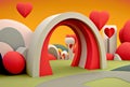 background in form of 3D fantasy land made of hearts design concept made with Generative AI. Valentine day or Mother Day