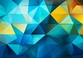 Abstract background formed by blue, turquoise and yellow triangles