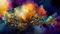 abstract background. Fusion between Pointillism and Alcohol ink painting, Vibrant, Glowing, A storm Approaching, metallic ink