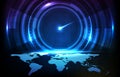 background futuristic technology halogram of user interface hud ui speed meter guage with world map Royalty Free Stock Photo